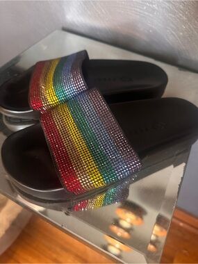 Katy Perry Collections Rainbow Crystal Slide Sandals - Black Base